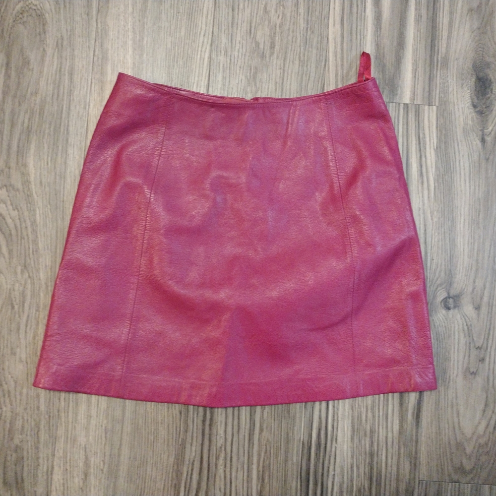 Caché Amaranth Colored Leather Mini Skirt